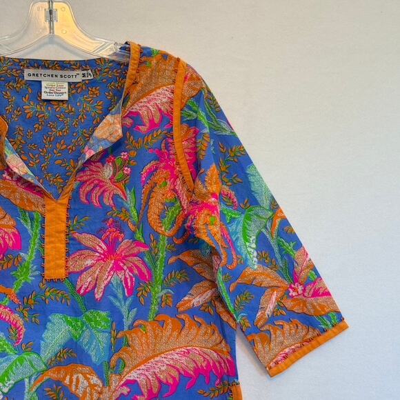 Gretchen Scott 3/4 Sleeve Split Neck Tropical Floral Pullover Tunic Multi Medium - Picture 4 of 8